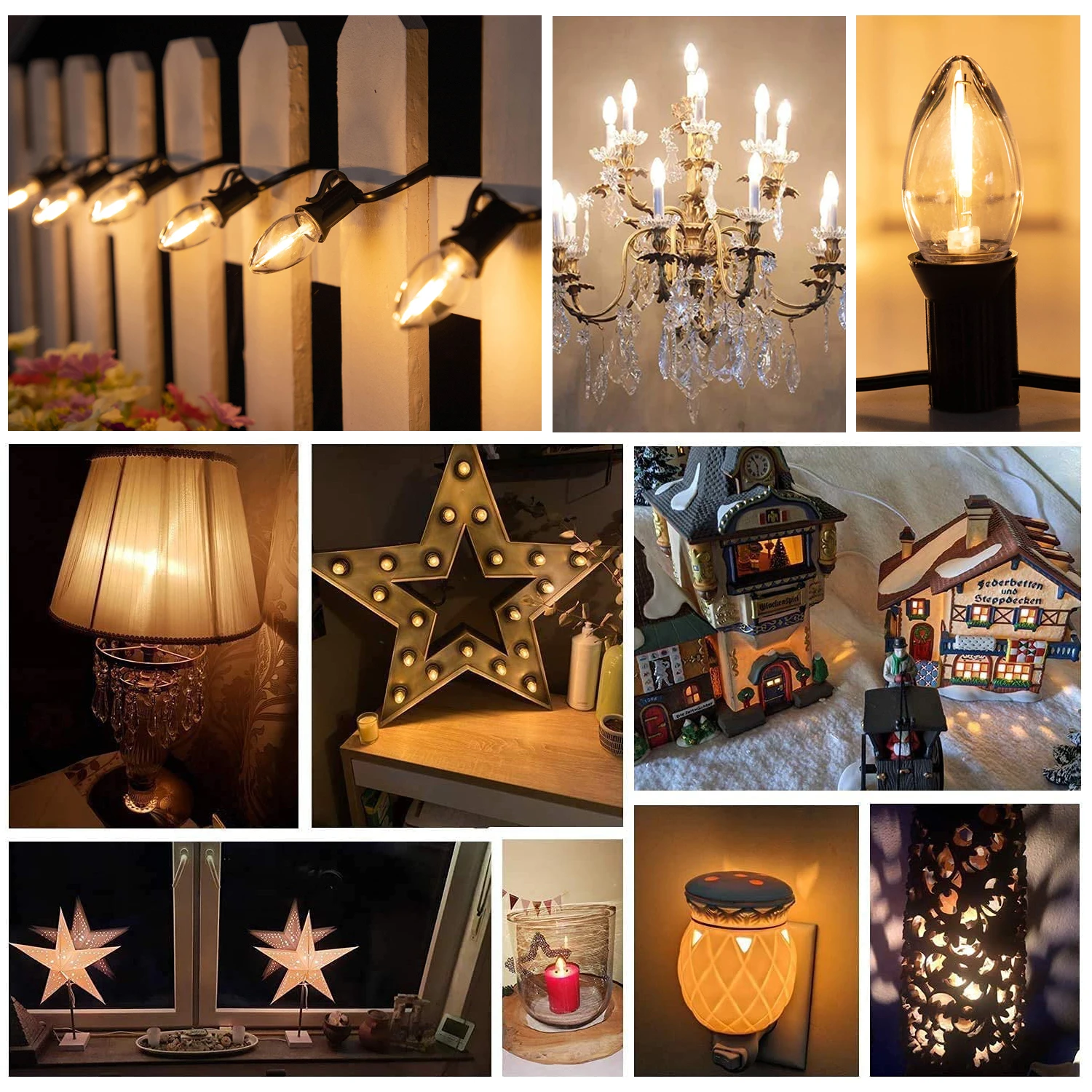 BlueStars 3W C7 LED Light Bulbs, E12 Candelabra Base 120V 15W Equivalent, 2700K Warm White, Non-Dimmable, Clear Glass For Indoor Outdoor Holiday Home Decoration, Night Light Bulbs - Pack Of 6 - Foto 8