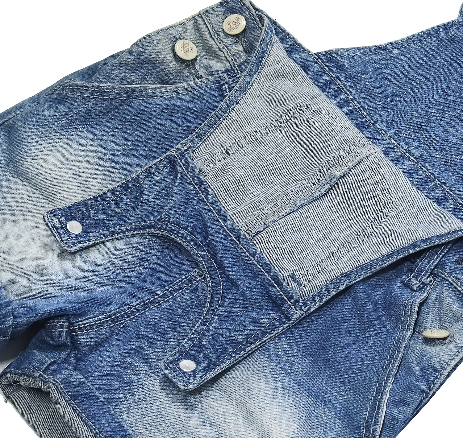 Kidscool Space Baby & Little Boys Big Bib Pocket Leather Decor Cuffed Bottom Water Washed Processing Denim Shortalls
