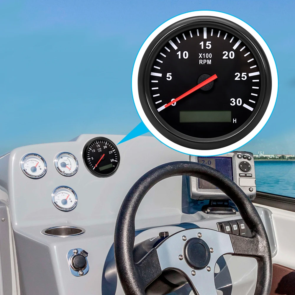 Engine Tachometer Tachometer Gauge Tachometer Meter Engine Hour Meter 85mm Tachometer 3000RPM With Hourmeter Truck Car Boat Diesel Engine Tacho Meter RPM Gauge M18 / M16 Car Boat Tachometer Sensor