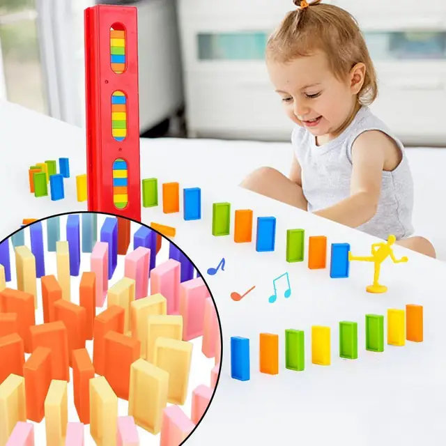 Domino Blocks Train Plastic Toys Color Kids Early Educational Dominoes Plane Games For Children Boy Girsl Christmas Gift 1