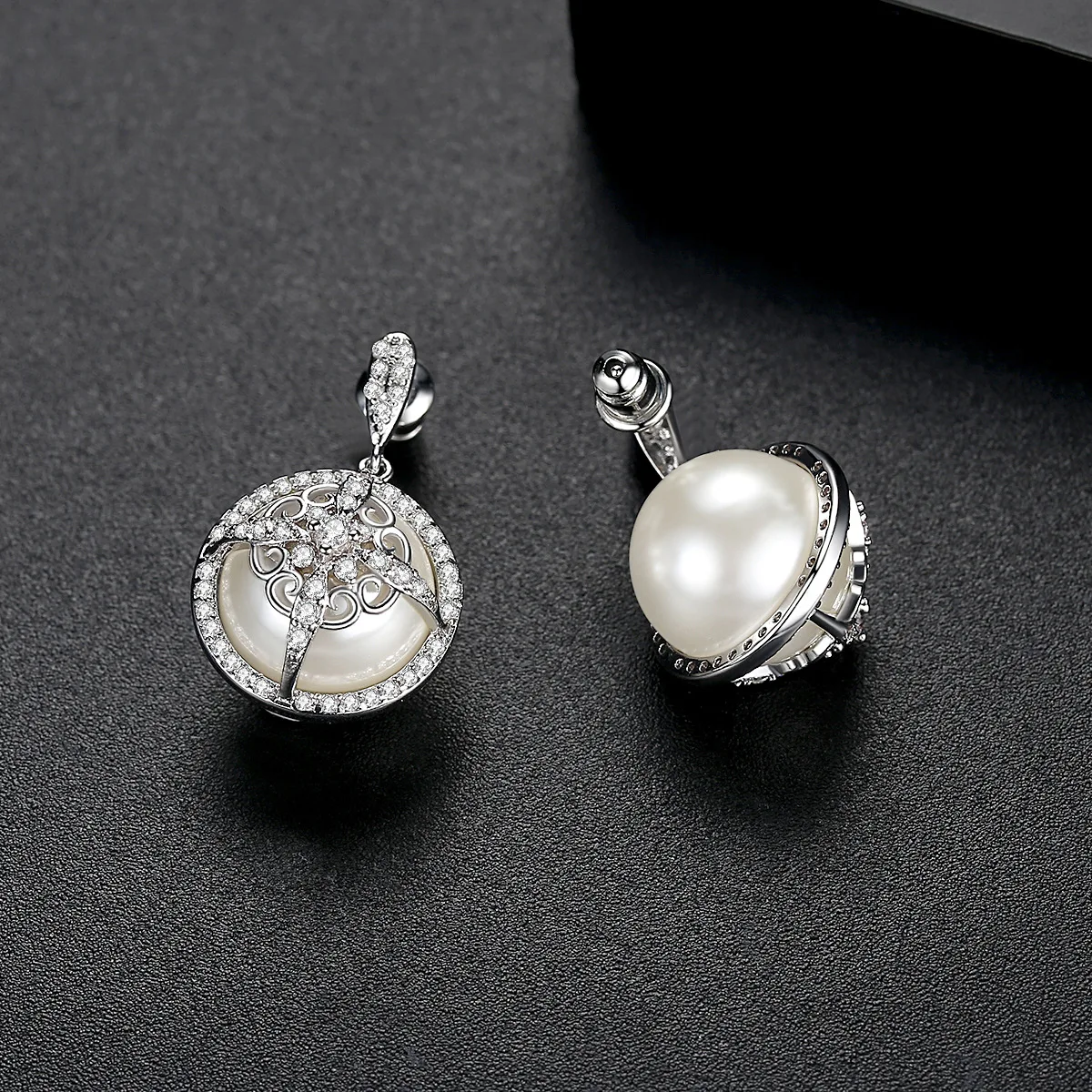 Moon and Star Women's Earrings Genuine 925 Pure Silver Luxury Anti allergic Pearl Jewelry Gift Girl
