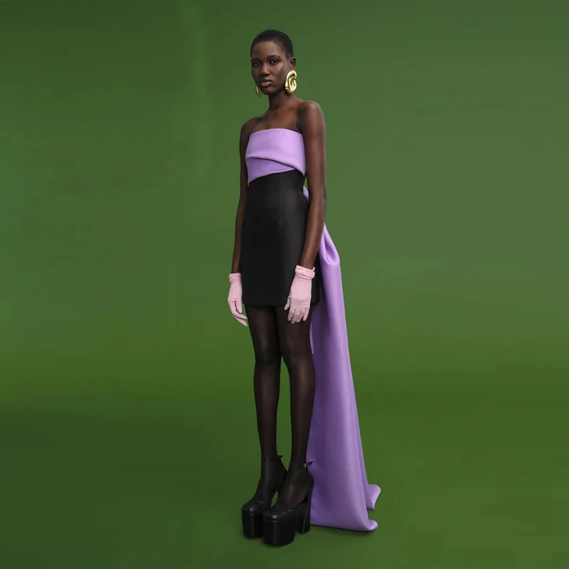 

Лавандовые и черные сексуальные вечерние платья без бретелек, африканские короткие платья-футляры для выпускного вечера со шлейфом, атласное вечернее платье, Халат