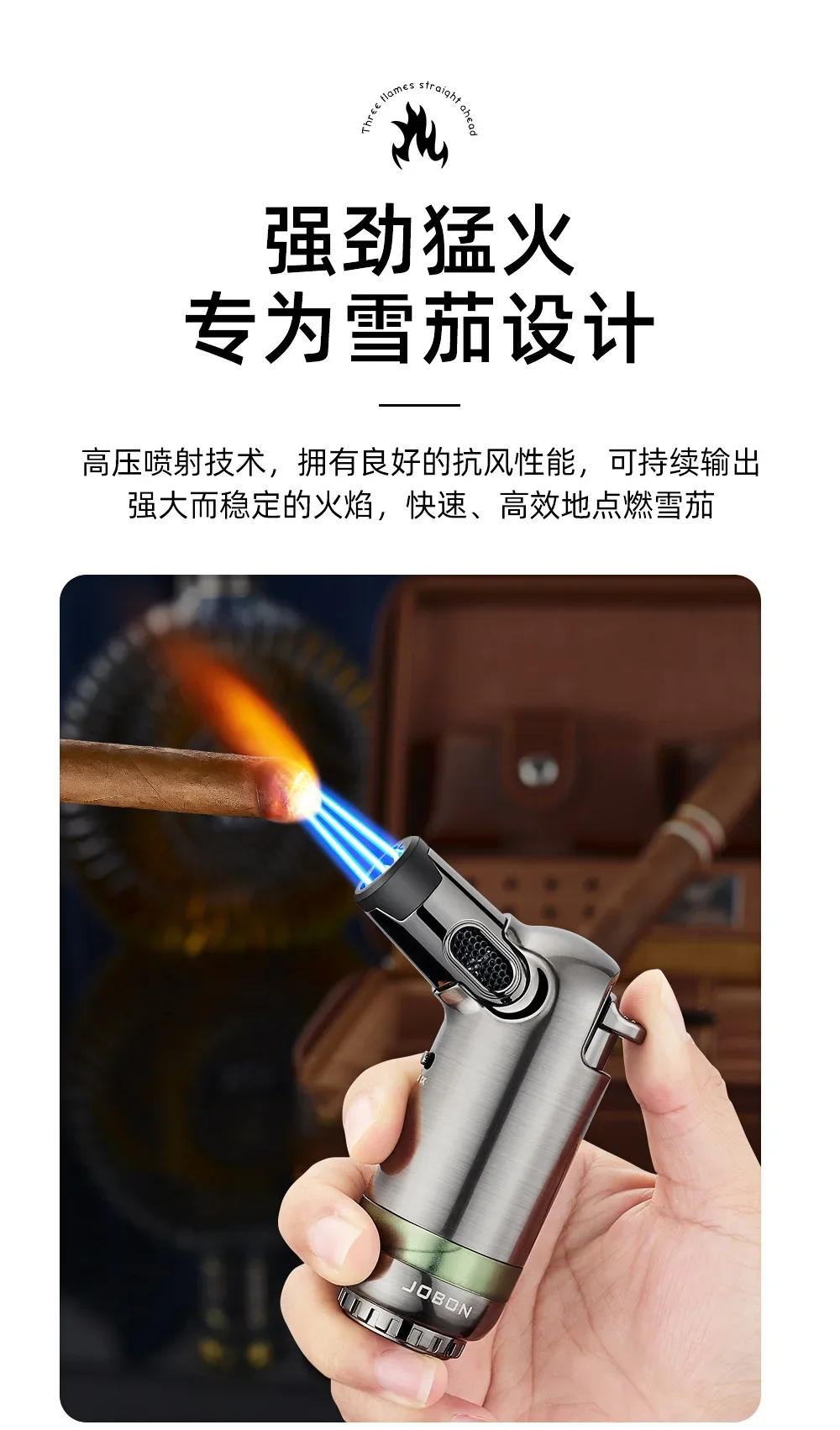 Description Picture 5 of itemJOBON Portable Outdoor Camping BBQ Kitchen Baking Metal Welding Lighter Windproof Cigar Lighter Butane Turbine Torch Lighters