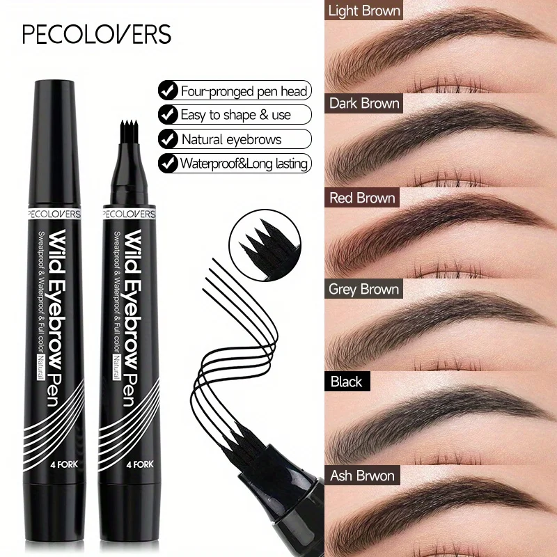 4 Forks Eye Brow Pen, 5 Color Natural Matte Liquid Tint Makeup Long Lasting Waterproof Eyebrow Smudge Proof Cosmetic 4
