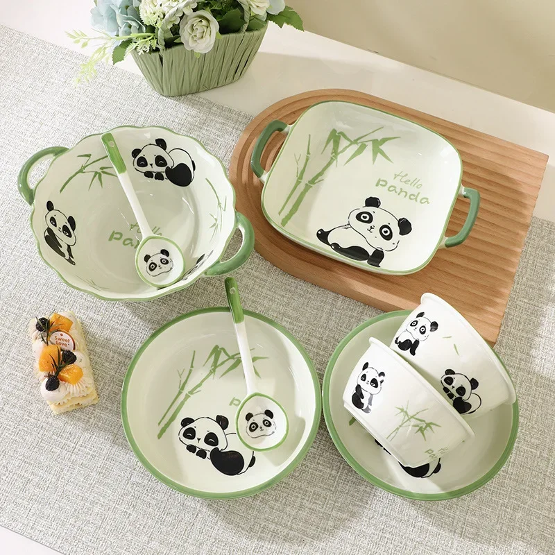 Panda Children's Ceramic Rice Bowl Cute Household Soup Bowl Baking