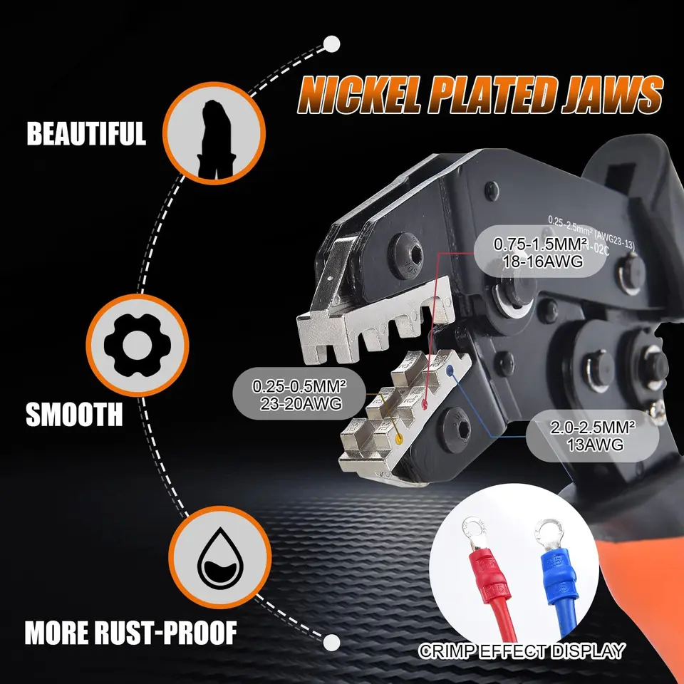 Assorted Spade Terminals Insulated Cable Connector Electrical Wire Crimp Butt Ring Fork Set Ring Lugs Rolled Crimping tool Kit image 4