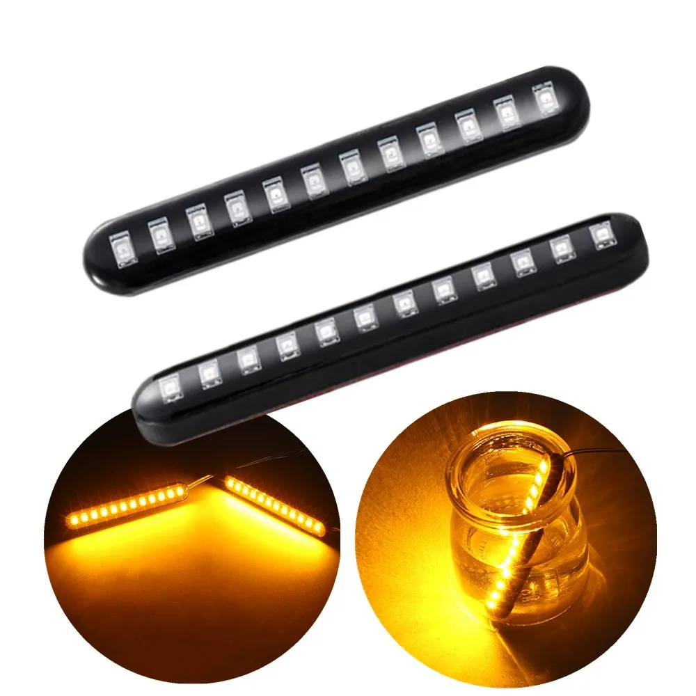 2Pcs 12 LED Moto Signal Lights Sequential Water Flowing Mini Strips Motorcycle Car Strips Led Turn Signal Flasher Lights