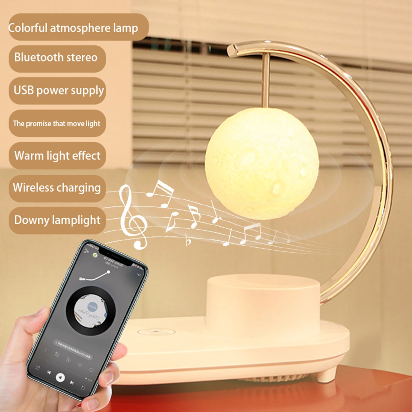

3 In 1 Led Colorful Ambient Night Light with Bluetooth Speaker Support Cell Phone Wireless Charging,bedroom Bedside Lamp