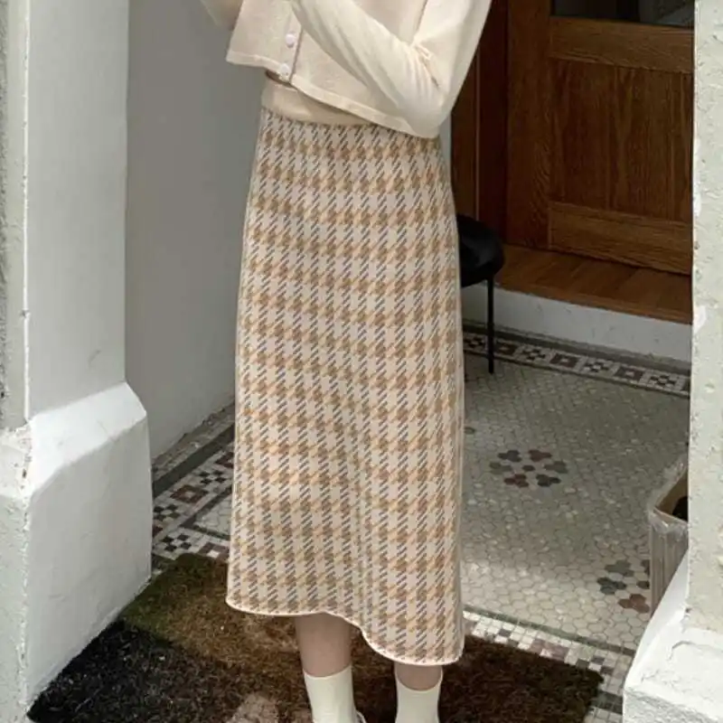 

High Waist Mid-length Women Skirt A Line Elastic Pleated Calf Length Classic Female Bottom Thin Spring Skirt 2023 New T195