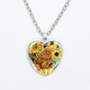 Fashion Van Gogh Art Starry Night Sunflower Necklace Glass Cabochon Painting Heart Pendant Printed Photo Necklaces 2