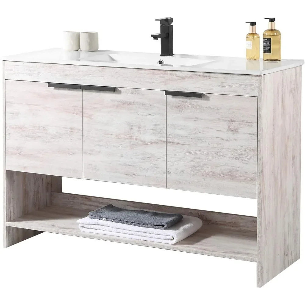 Bathroom vanity with integrated ceramic sink, bathroom vanity with sink and modern pear design top d