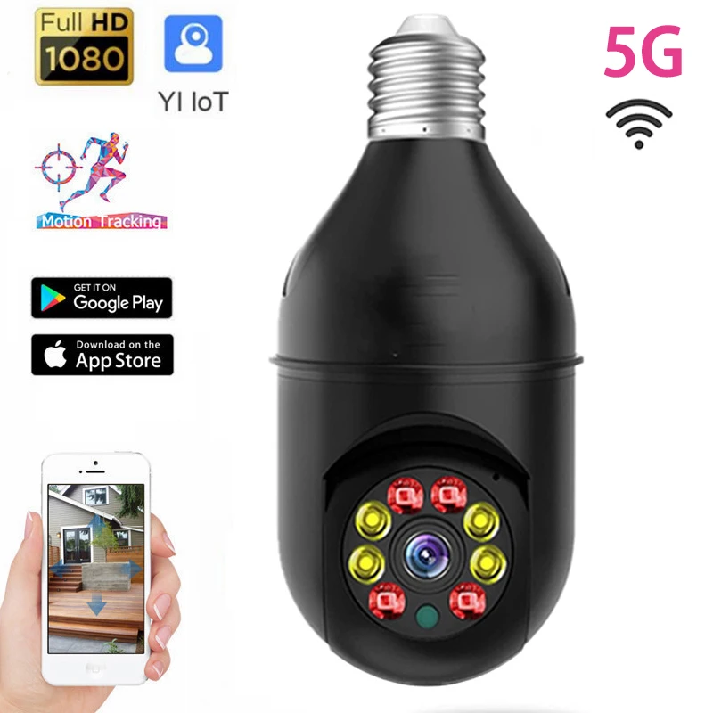 5G Wifi E27 Bulb Surveillance Camera Night Vision Full Color Automatic Human Tracking 4X Digital Zoom Video Security Monitor Cam 5g wifi e27 bulb surveillance camera night full color automatic human tracking 4x digital zoom video security monitor cam