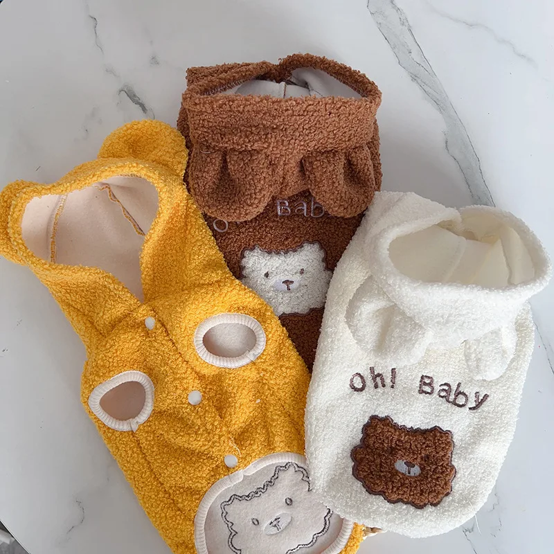 패션 강아지 재킷 코트 곰 패턴 강아지 옷 겨울 따뜻한 조끼 코트 귀여운 부드러운 재킷 프렌치 불독 강아지 옷 애완 동물 의상
