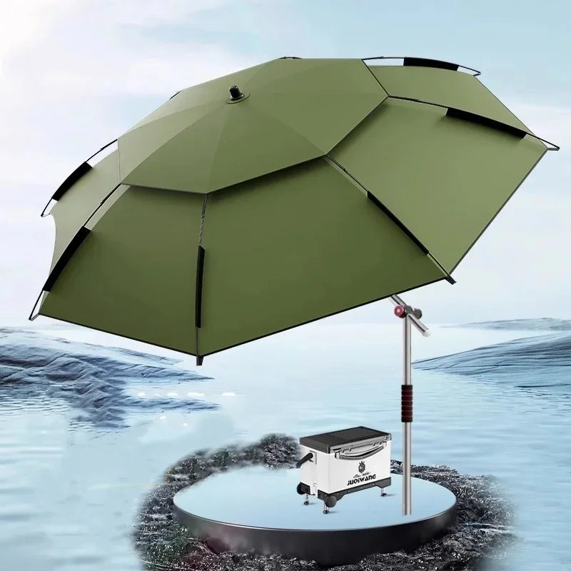 2.0-2.6M Fishing Parasol Outdoor Fishing Umbrella 201 Stainless Steel Rod Large Sunshade Umbrella 360° Adjustable Beach Umbrella