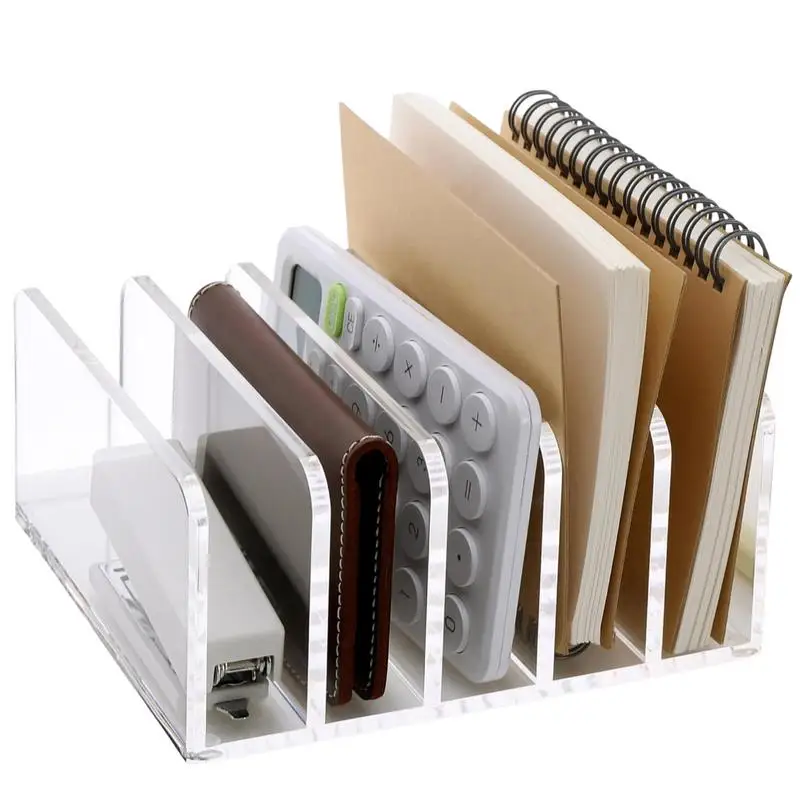 

Clear Desktop File Holder 5 Compartments Document Sorter Vertical File Rack Transparent Mail Organizer Countertop Acrylic File