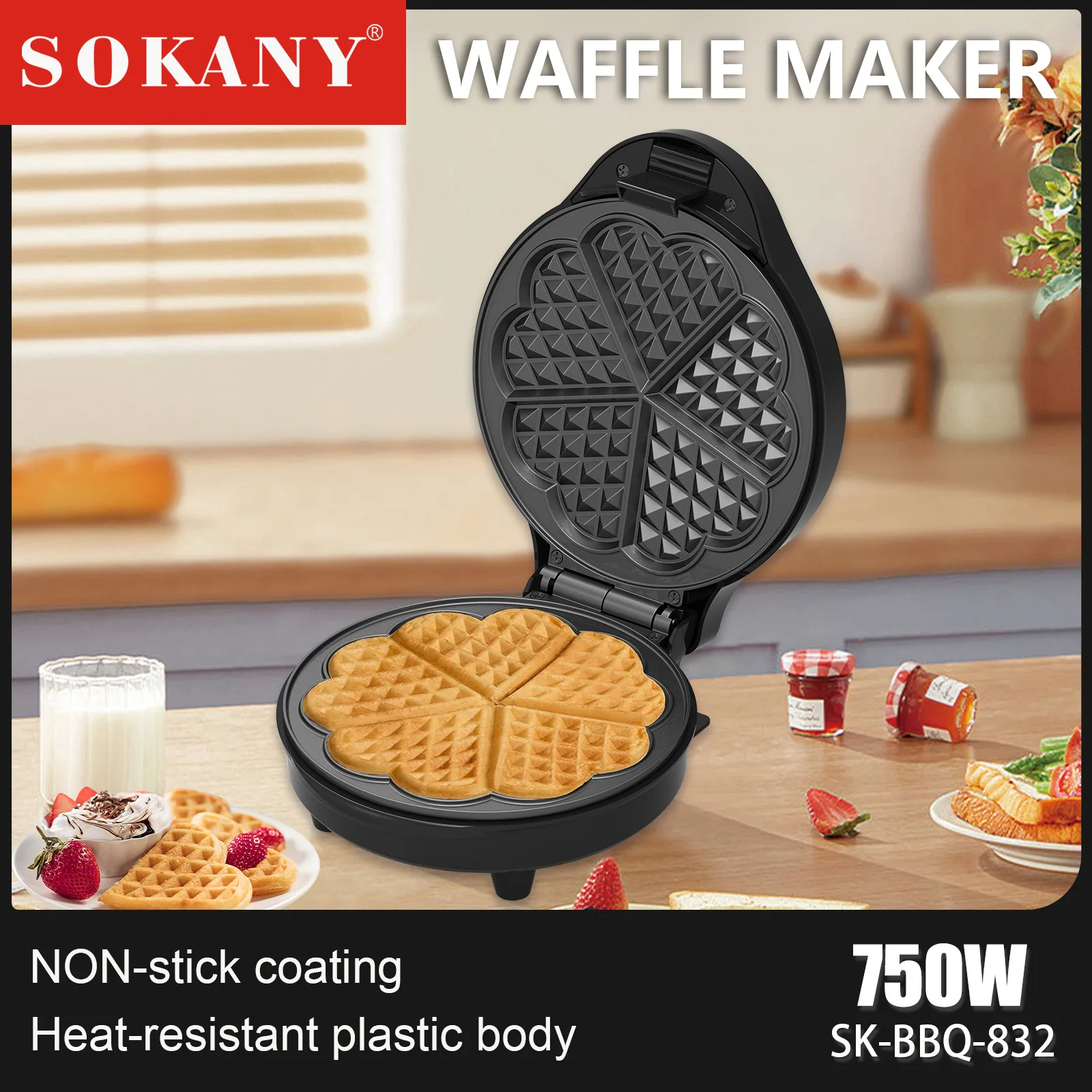 

750W Electric Nonstick Mini Heart Waffle Maker, Belgian Waffles, Compact Design, Hash Browns, Keto, Snacks, Sandwich, Eggs