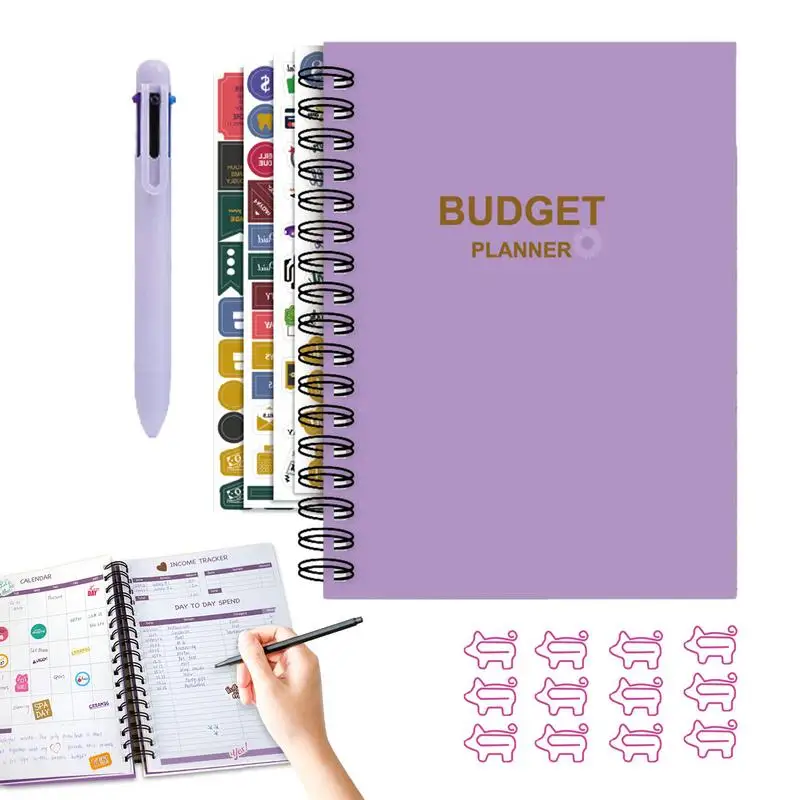 

Budget Planner Portable Spiral Design Budgeting Planner Book Budget Notebook With Cute Pig Paperclip And 6 Color Ballpoint Pens