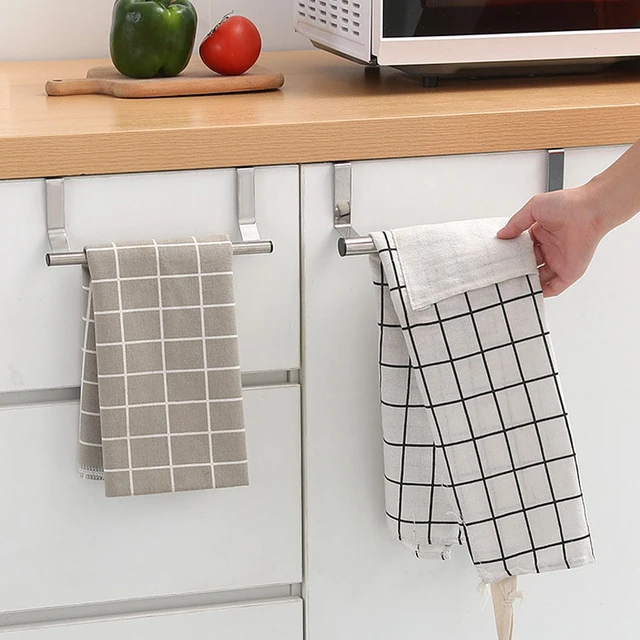 New Kitchen Door Towel Rack Rag Gloves Holder Hanging Bar Steel
