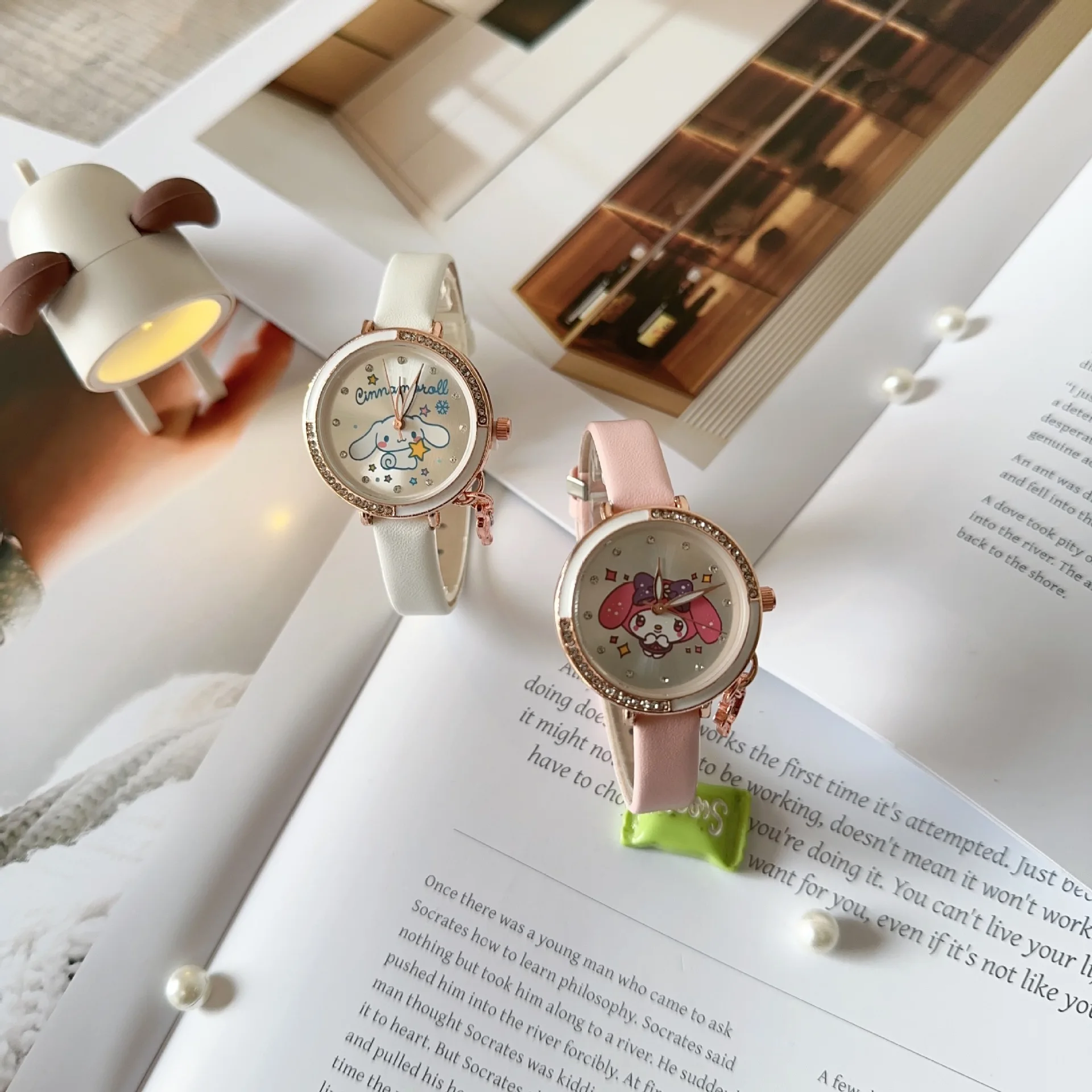 Quartz Watch Kawaii Cartoon Anime Figure Melody HelloKittys Kuromi Cinnamoroll High Quality White Leather Watch Girl Gifts 4