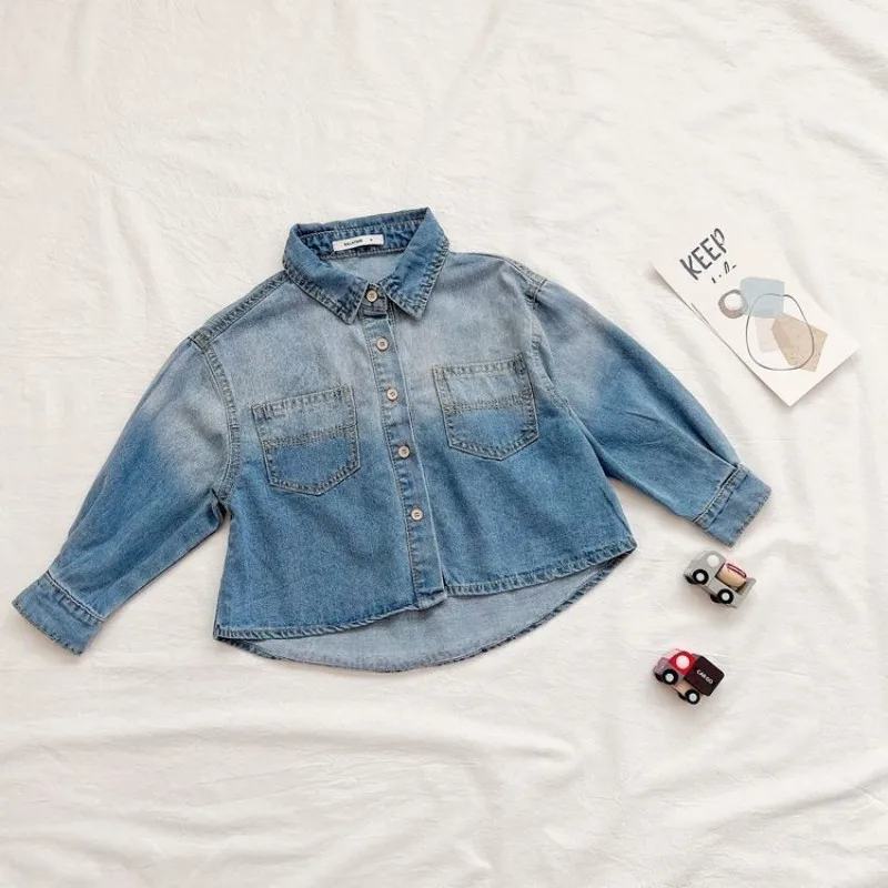 Spring and Autumn Boys' Shirt Long sleeved Coat New Children's Jeans Shirt Baby Casual Loose Top Coat