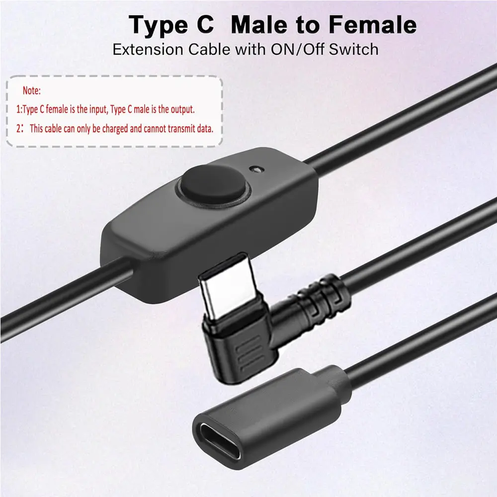 ON/OFF 스위치가 있는 짧은 USB C 연장 케이블, USB-C에서 타입 C로 전원 공급 코드, USB 팬, LED 스트립, 데스크 램프, LED 스트립용 5V