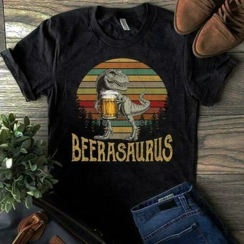 Beerasaurus Men T Rex Drinks Beer Vintage T Shirt Black Cotton S 4Xl