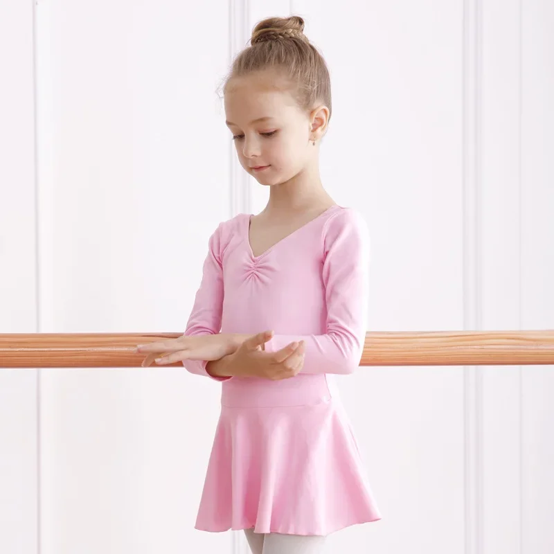 Skirted Leotards Girls Short Long Sleeve Dress for Ballet Dance Ballerina Outfit Gymnastics Clothes Class Cotton U Back Princess ballet leotard dance leotard
