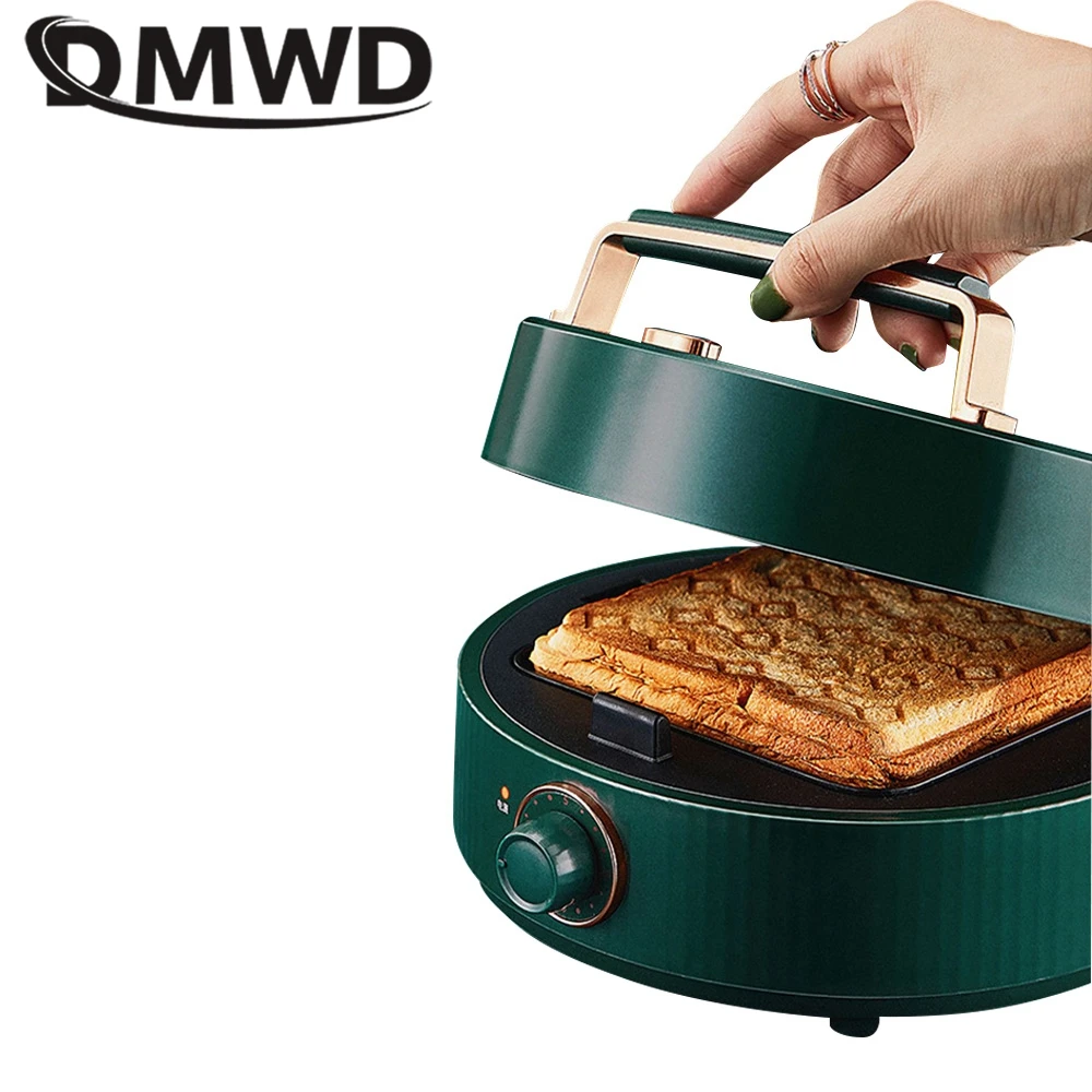 DMWD 2 Plates Household Sandwich Machine Waffle Pan Breakfast Maker Bread Toaster Baking Tool 3Min Quick Heating Non-stick 220V