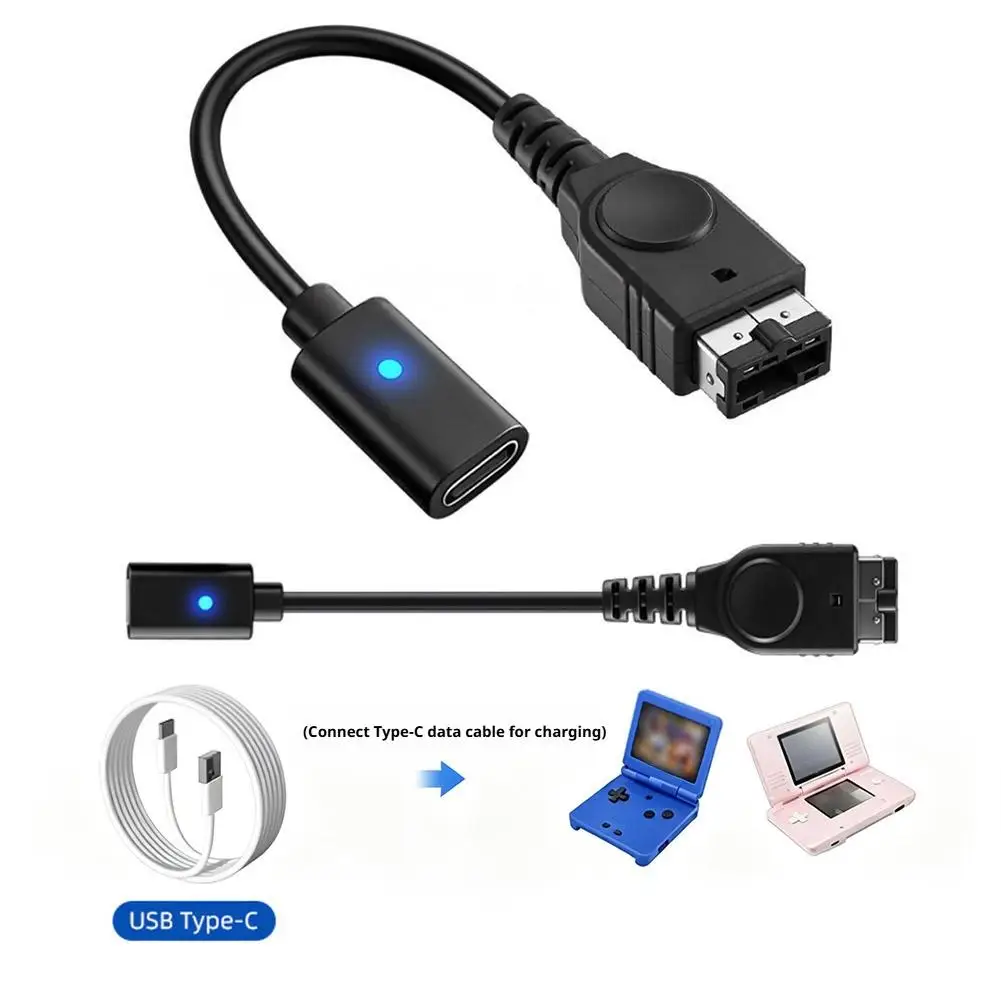 USB Type-C 충전 케이블 USB-C 암형-GBA SP 어댑터(LED 표시등 포함) NDS 및 게임보이 어드밴스 SP 콘솔용