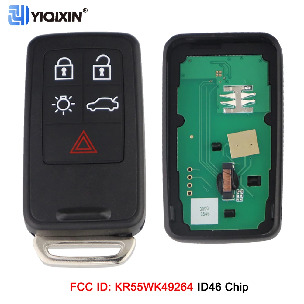 YIQIXIN 433Mhz 5 Buttons Smart Key Remote Card For Volvo XC60 S60L V40 S80 XC70 S60 V60 Cross Country ID46 Chip KR55WK49264 Fob yiqixin 868mhz smart car key remote for bmw 1 3 5 7 series cas3 x5 x6 z4 e61 3 button keyless card fob control id46 pcf7945 chip