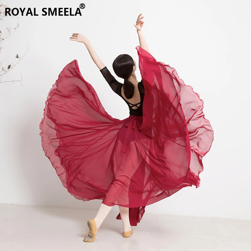 

720 Degree Chiffon Skirt Long dance skirts For Women Solid Ballet Dance Skirt Adult Lyrical dance practice skirt dancewear