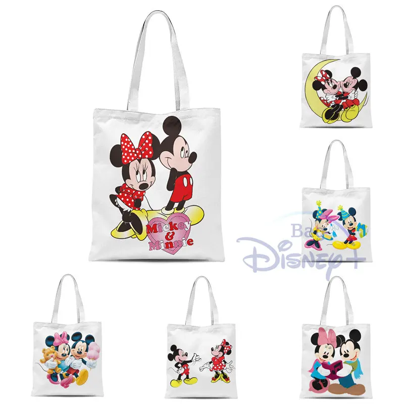 

Disney Mickey Minnie Printed Handbag Portable Shoulder Bag Cartoon High Capacity Shopping Bag Red Storage Bag Women Beach Bag