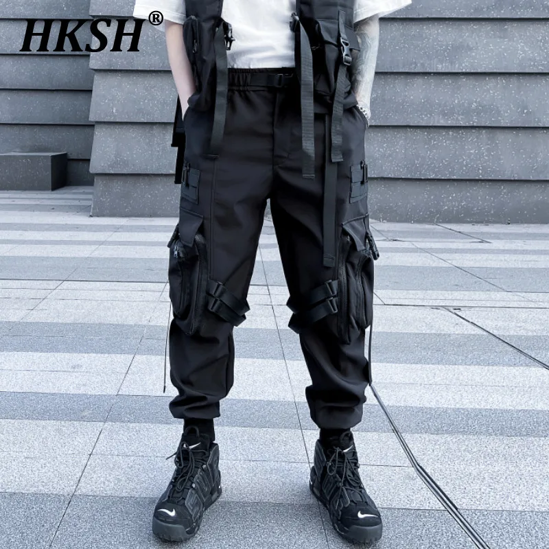 

HKSH Spring Functional Cargo Pants Safari Style Men's Tide Dark Fashion Tactical Leggings Casual Ins Overalls High Street HK0705