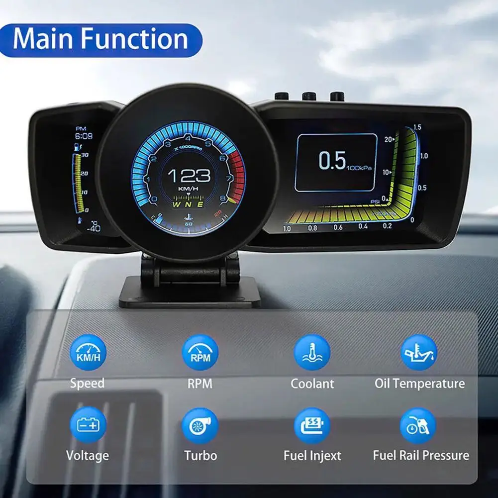 

A600 Newest Up Display Auto Display Obd2+gps Alarm Security Odometer Gauge Hud Car Temp Digital Water&oil Rpm U4f1