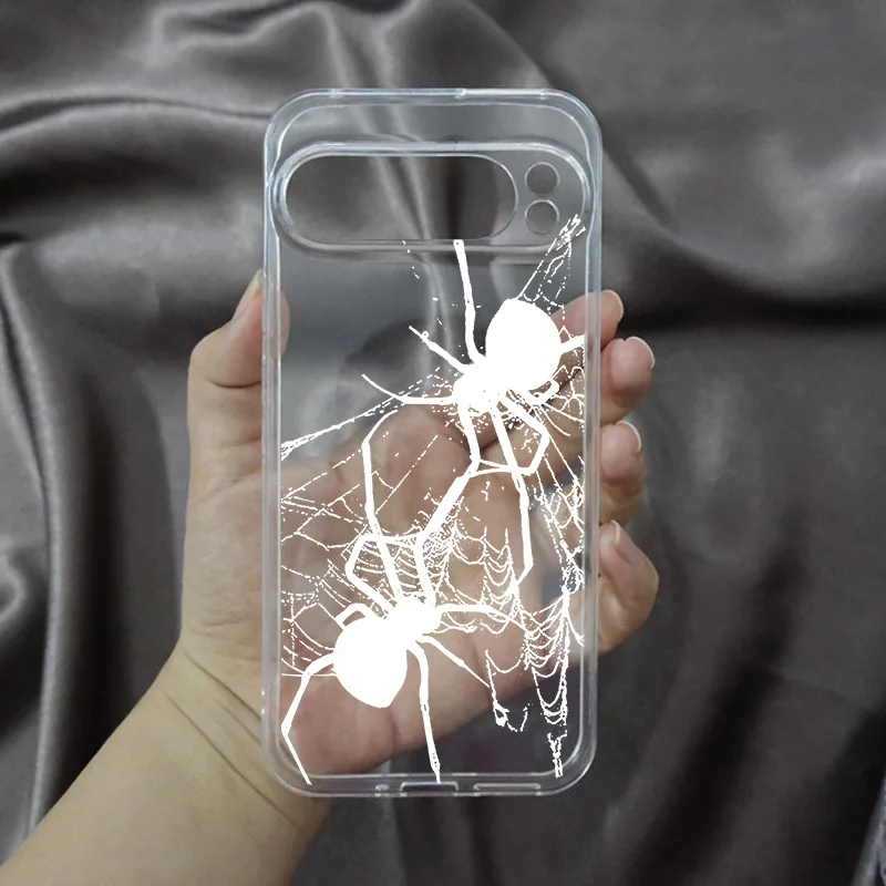 Sleek Black Spider Web Transparent TPU Phone Case - Fashionable Animal Design