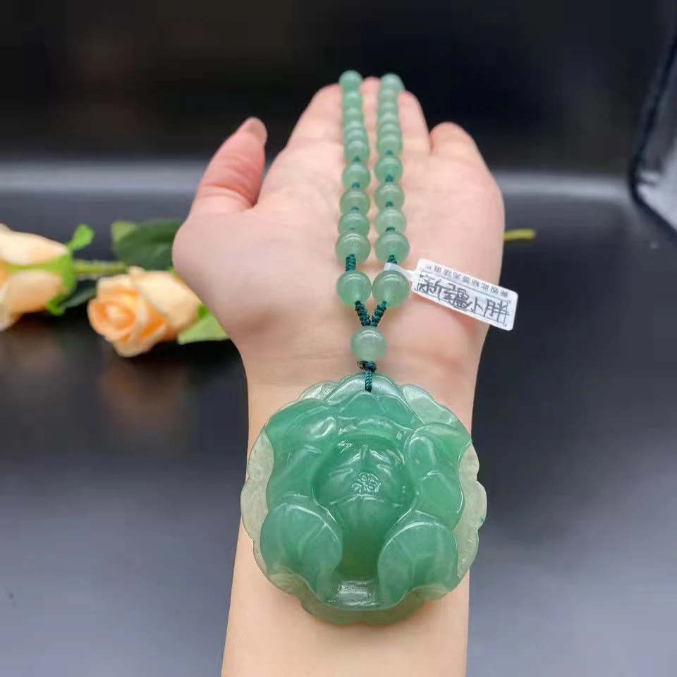 

Nature Green Jade Peony Pendant Carven Flower Amulet Meaning Bless Rich Mascot Bead Hanging Talisman