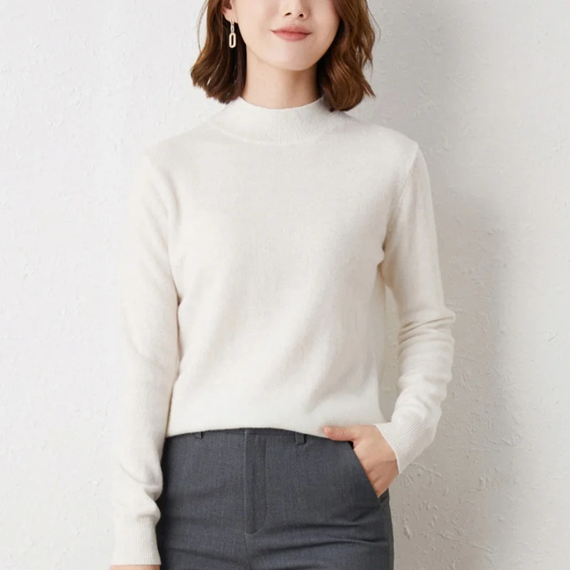 Women Elegant Knitted Sweater Long Sleeve Solid Color