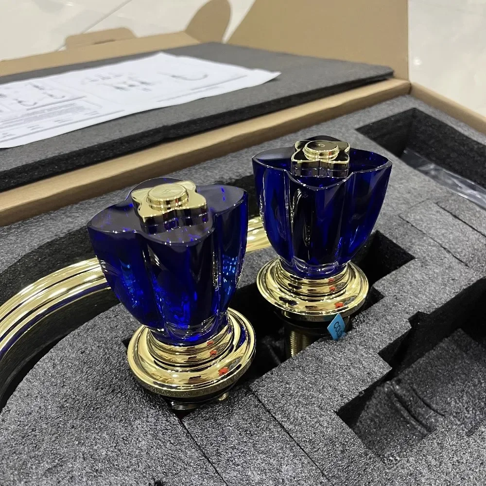 Description Picture 6 of itemBasin Faucets Brass Luxury Gold Bathroom Faucet Sink 3 Hole Hot And Cold Basin Water Tap