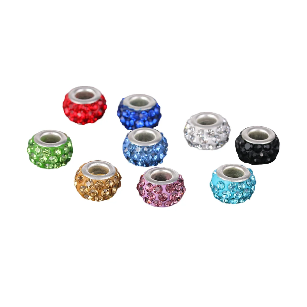 

100pcs DIY Beads Big Hole Glass Rhinestone Inlaid Beads for Bracelet Necklace Making (Mixed Color)