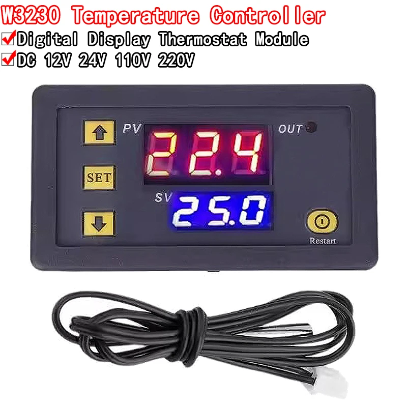 Thermostat D'ambiance Wifi Thermostat DC 12V 20A LCD Digital Thermostat Temperature Controller Meter Regulator W3230 I Temperature Sensor Regulateur De Vitesse
