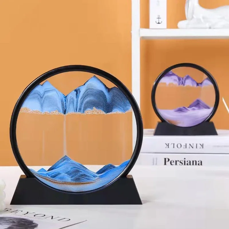 Sandscape Moving Sand Art Picture Round Moving Hourglass 3D Mountain Sandscape Motion Display Flowing Sand Painting Home Decor