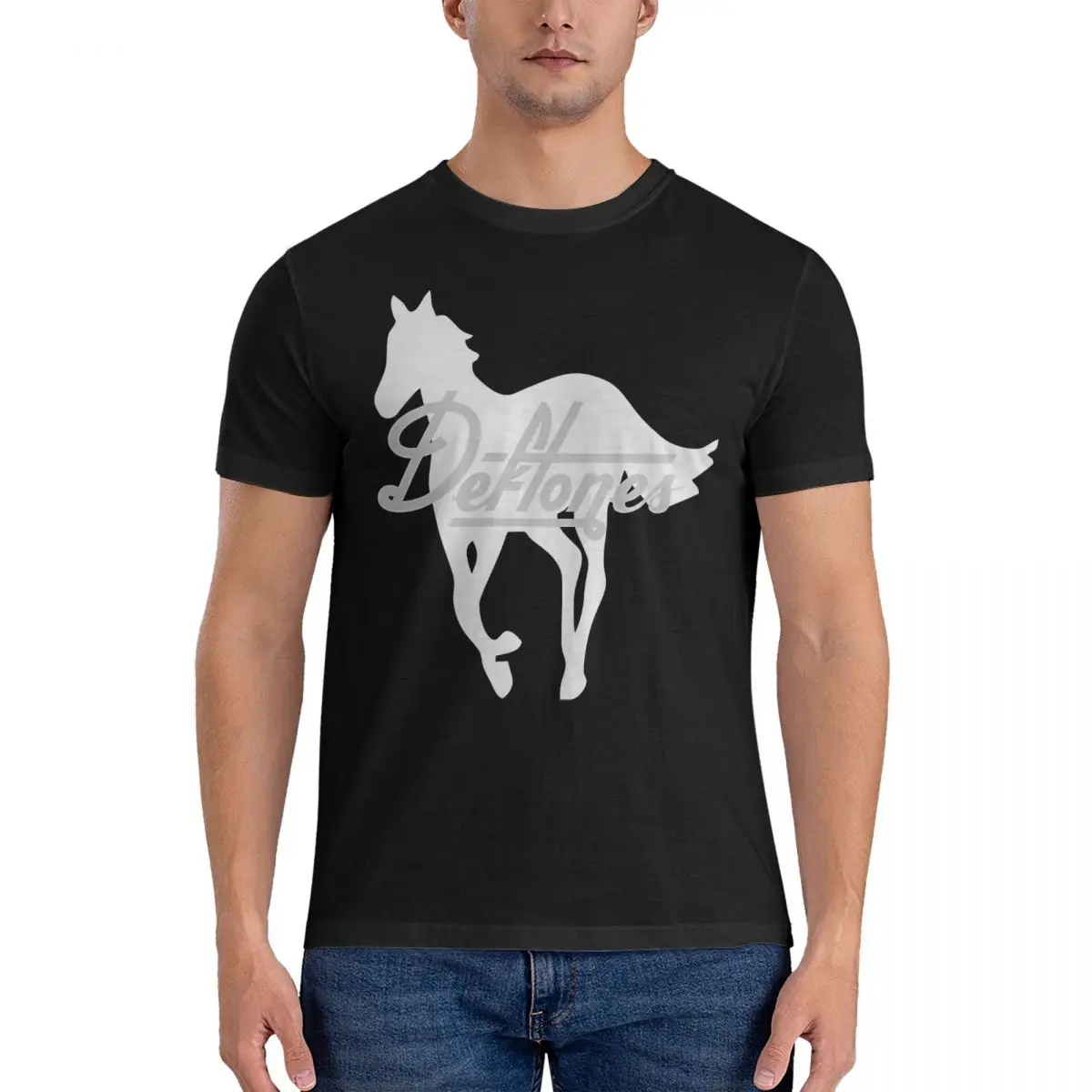 

Funny White Running Horse Pony T-Shirts for Men O Neck Cotton T Shirts Deftones Short Sleeve Tee Shirt Summer Clothes