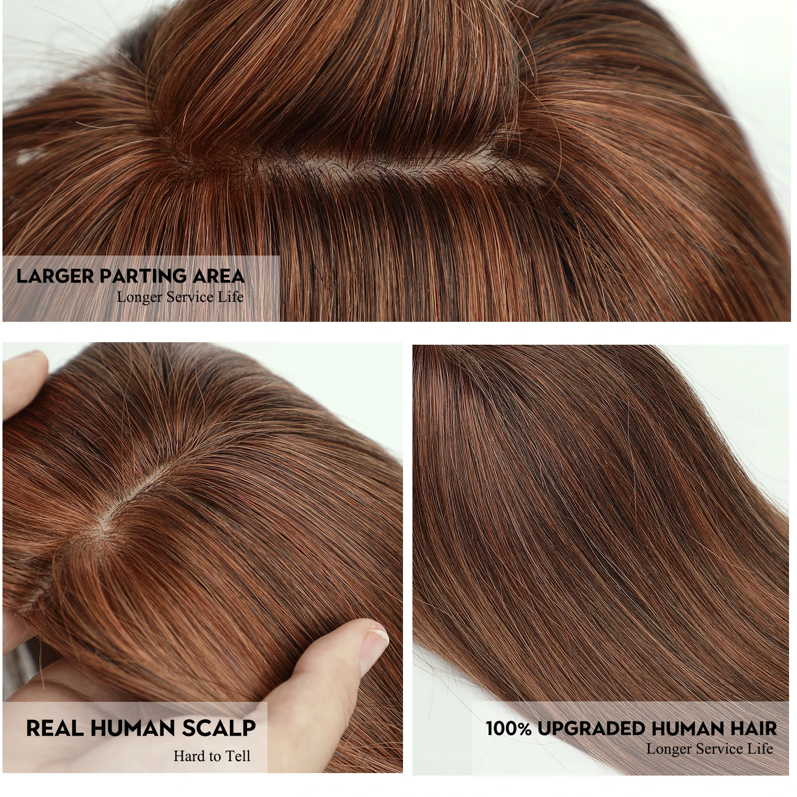 Red Brown Highlights Human Hair Topper for Women 14 Inches 