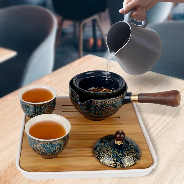 Ceramic Mini Kungfu Tea Set,Japanese Tea Set, Porcelain Tea  Set With 1 Teapot Set, 4 Tea Cups,Asian Tea Set For Tea Lover/Women/Men  (Color : Black B): Tea Sets