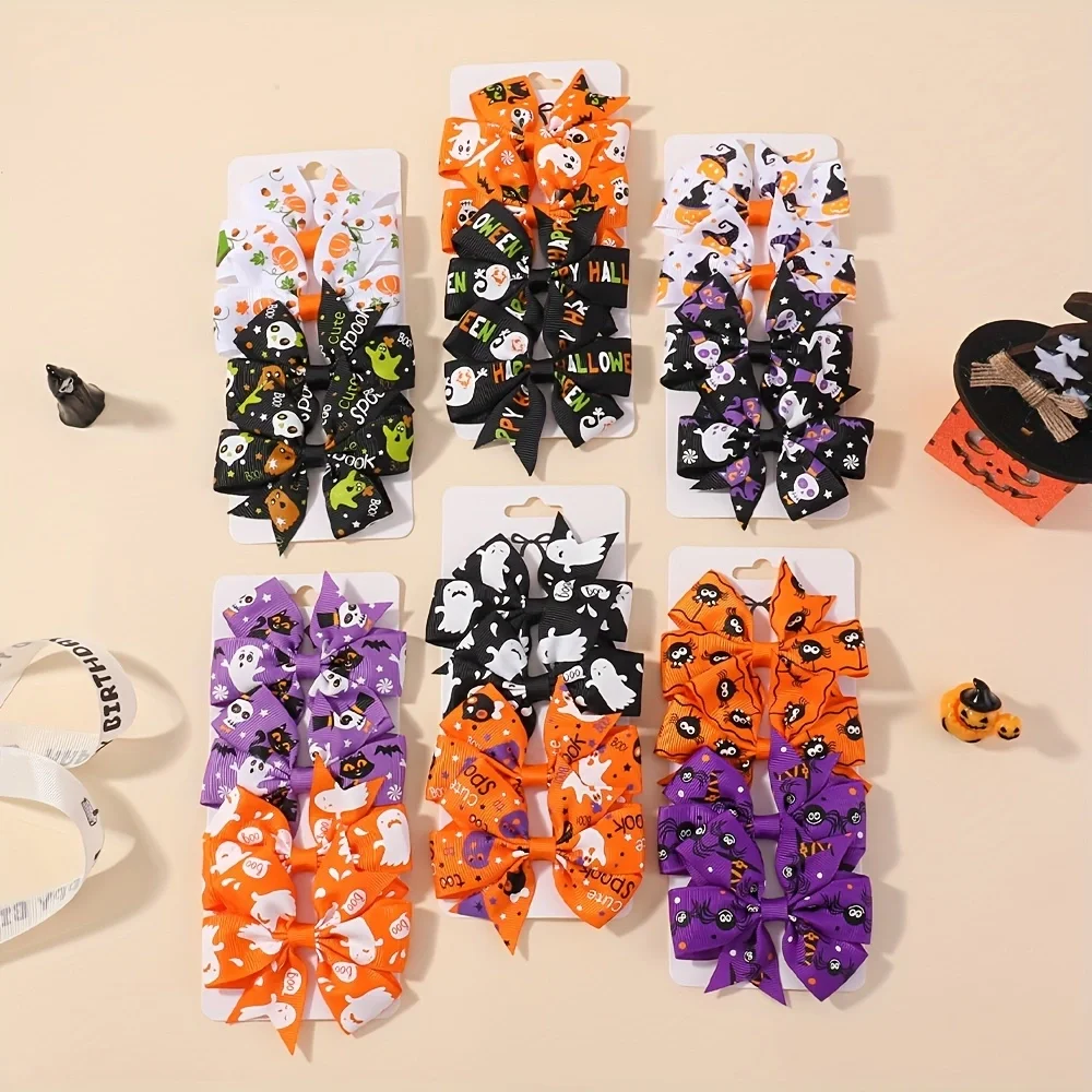 4/12 Stücke Kürbis Halloween Ripsband Haarbögen Haarspangen Mädchen Haarspangen Haarnadeln Kinder Haarschmuck Set Geschenke
