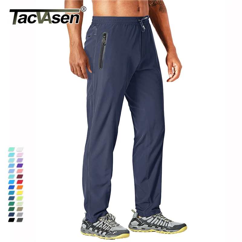 TACVASEN Men's Quick Dry Hiking Pants Running Jogger Drawstring Sweatpants Zipper Pockets 