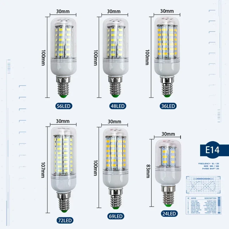 LED 램프 E27 E14 Lampada SMD 5730 220V 옥수수 전구 24 36 48 56 69 72 LED 샹들리에 촛불 Led 빛 Bombilla 홈 장식