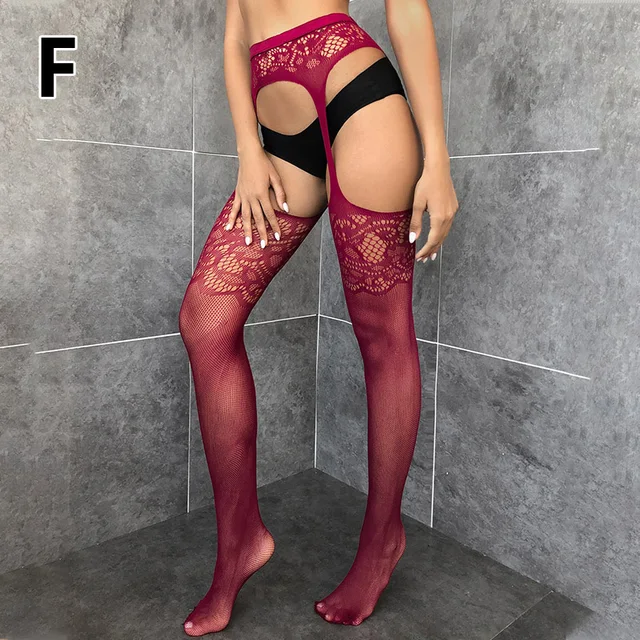 Collant Sexy A Rete Con Bretelle - Autoreggenti, Cavallo Aperto, Per Donne - Foto 2