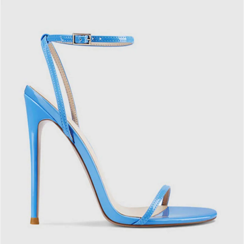 Summer Pointed Patent Leather One-line Foot Nude Lace-up Sexy Sandals Thin High-heeled Banquet Dress Large-size Women's Shoe