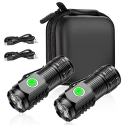 Compact Waterproof LED Handheld Flashlight with Pen Clip for Outdoor Hiking and Camping (2PCS with Bag)